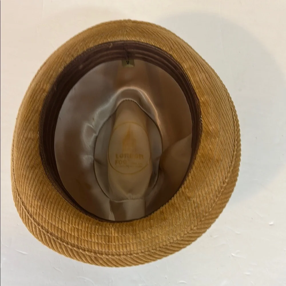 Vintage Tan Corduroy London Fog Feathered Fedora Size 7